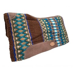 SADDLE PAD 36″ x 34″ Brown Royal Blue & Turquoise WOOL Top MEMORY FELT Bottom