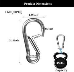 3Inch Safety Spring Snap Hook, 5/16I Galvanized Steel Quick Link Carabiner Cl…
