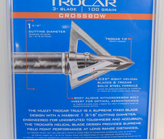 Muzzy Trocar Crossbow Broad Heads 3 blade 100 Grain 100gr 3 Pack Deer Bear Elk