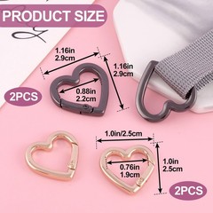 HINZIC 4pcs Heart Shaped Keychain Clip, Zinc Alloy Heavy Black(L) & Gold(M)