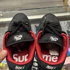 Nike SB Dunk Low Pro x Supreme Black/Red Skate Shoes w/ 94 Heel Embroidery