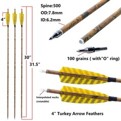AMEYXGS Camo Carbon Arrow 30 Inch Practice Hunting Arrow Spine 500 with 4 Inc…
