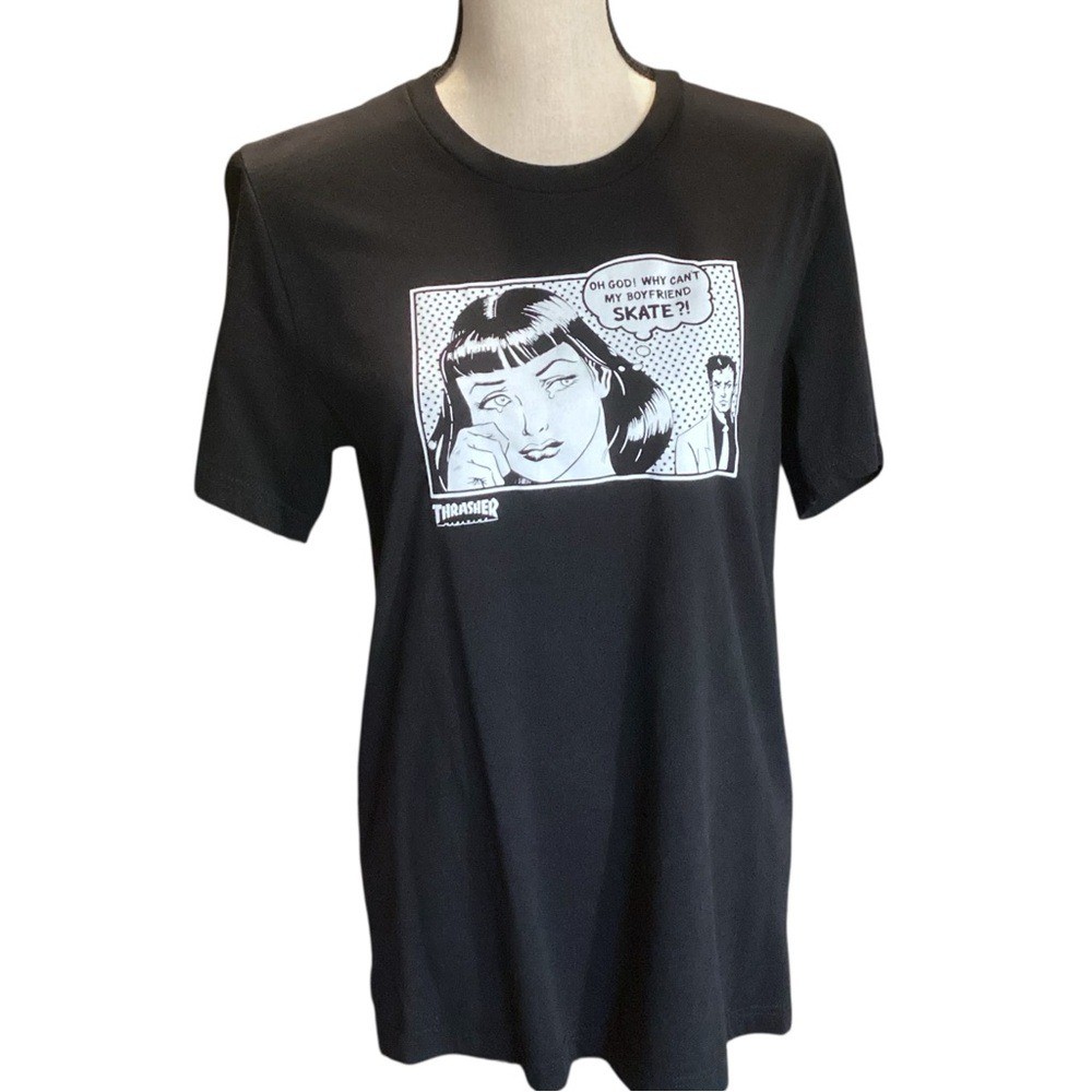 Thrasher Boyfriend Black T-Shirt ‘Oh God Why Can’t My Boyfriend Skate’ Medium