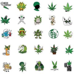 100pcs Weed Green Stickers, Vinyl Waterproof Stickers for Laptop