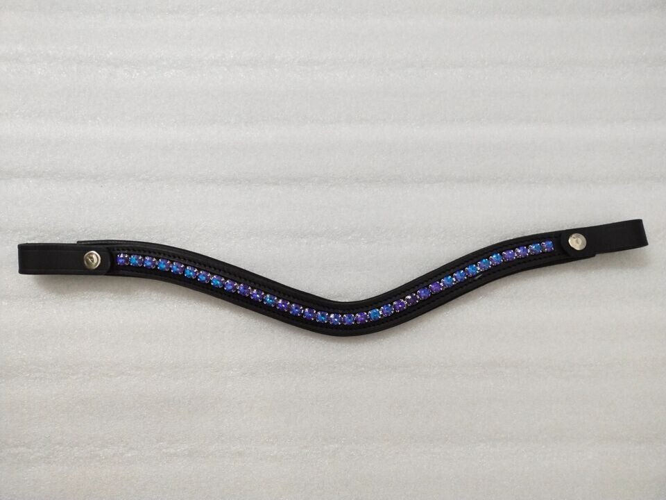Blue & Purple Effect Crystal snap Browband For Horse Bridle.