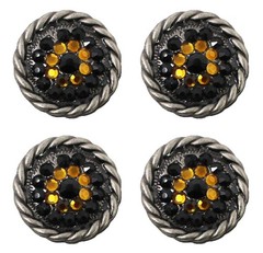 Set of 4 Western Tack Screw Back 1″ Engraved Conchos w/ Yellow Rhinestones CO437