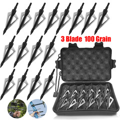 16Pcs Archery Hunting Arrowheads 100 Grain Compound Bow Crossbow Broadheads