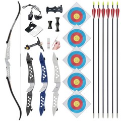 62″ Takedown Recurve Bow Carbon Arrow Set 16-38lbs Wooden Bow Shoot Hunt Archery