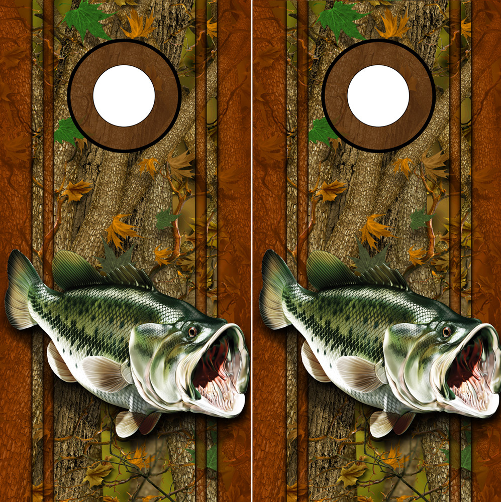 Cornhole Decals Wraps Fishing Graphics Bass Fishing Forest Camouflage 001LR