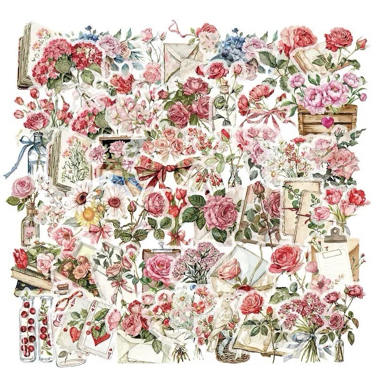 30Pcs Random PET Transparent Rose Flower Valentine’s Day Waterproof Stickers