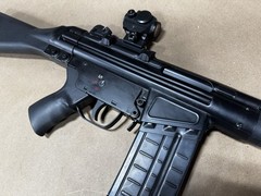 Airsoft LCT G3 Rifle with a Holosun Red Dot and Riser