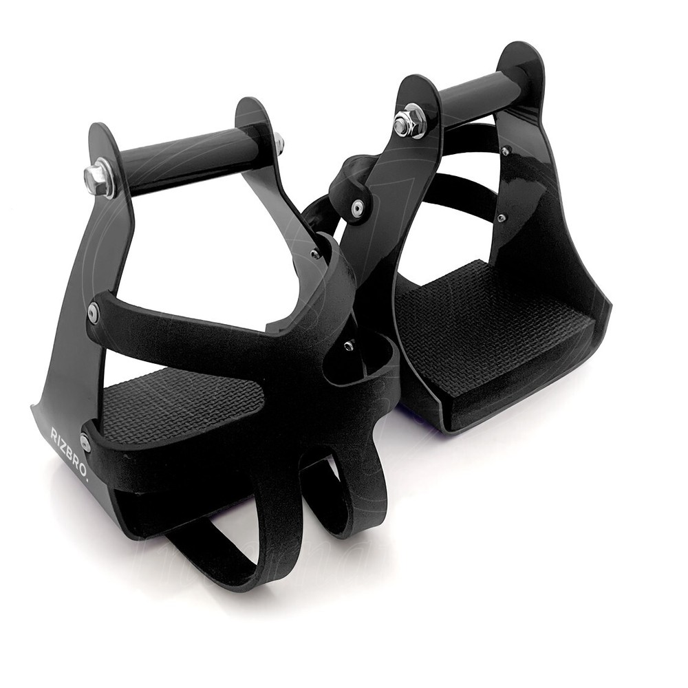 Horse Endurance Stirrups Black Powder Coated Aluminum with Leather Guard & Cage