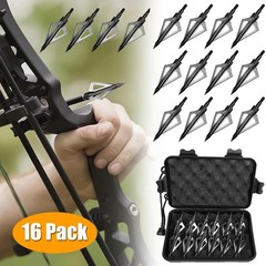16Pcs Archery Broadheads 3Blade 100Grain Hunting Crossbow Compound Bow Arrow Tip