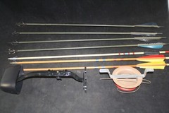 BEAR ARCHERY PANTHER II COMPOUND BOW SET QUIVER ARROWS FISHING IN BOX RH 30″ #55