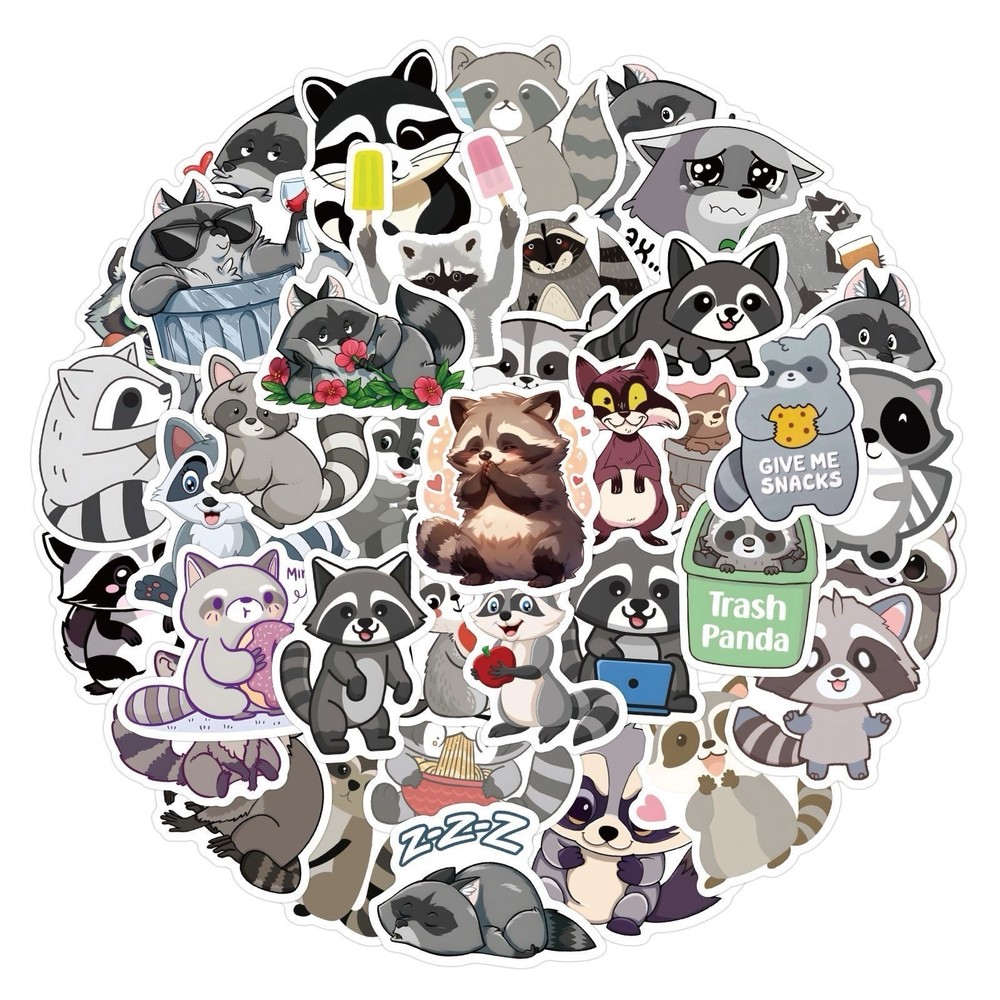 20Pcs Random Cute Raccoon Animal Cartoon Waterproof Stickers