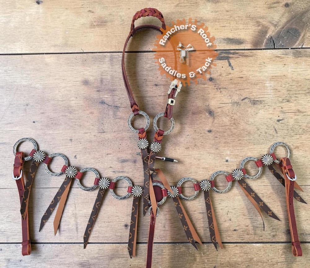 Western Leather Tack Set For Horse | Silver Ring Tack Set With Fringe
