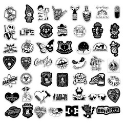 100Pcs Black and White Punk Kids Stickers Anime Cartoon Waterproof for Laptop