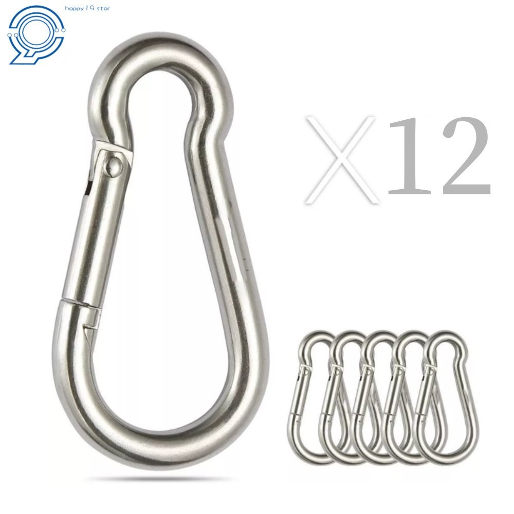 304 Stainless Steel 264 Lbs Spring Snap Hook Carabiner Clips, Set Of 12