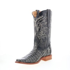 Los Altos Smooth Caiman Square Toe Mens Black Wide Cowboy Western Boots