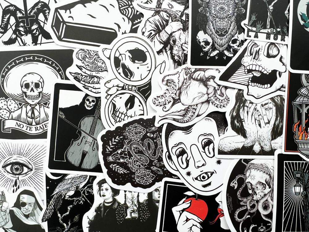 1000 Random Bulk Gothic Stickers Lot Goth Pack Dark Horror Theme Punk Decals