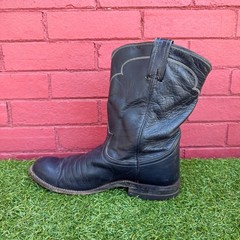 Vintage Tony Lama Black Leather Western Cowboy Boots Mens Size 8 C Rodeo Pullon
