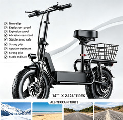 Electric Scooter with Seat Peak 1500W Motor Up to 25MPH 45Miles Range 14″
