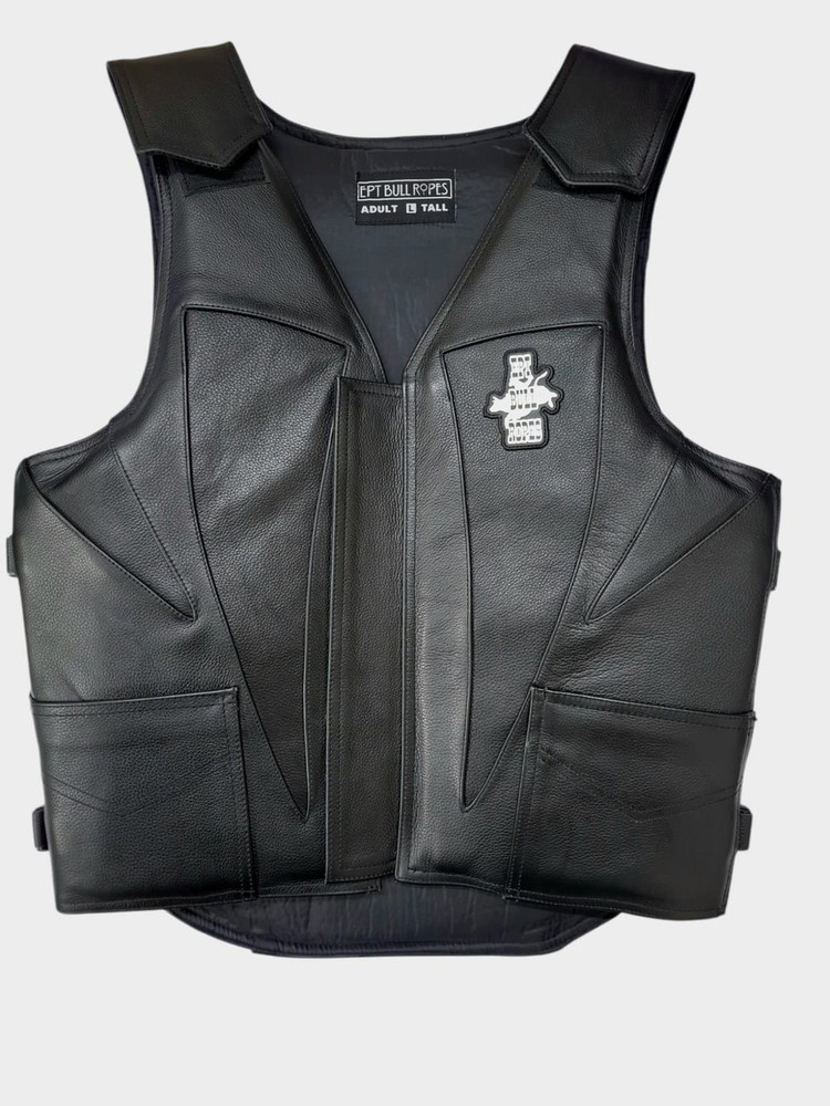 EPT Leather Bull Riding Vest v3.0 – Black Leather EPT Brand – Adult Sizes: Small