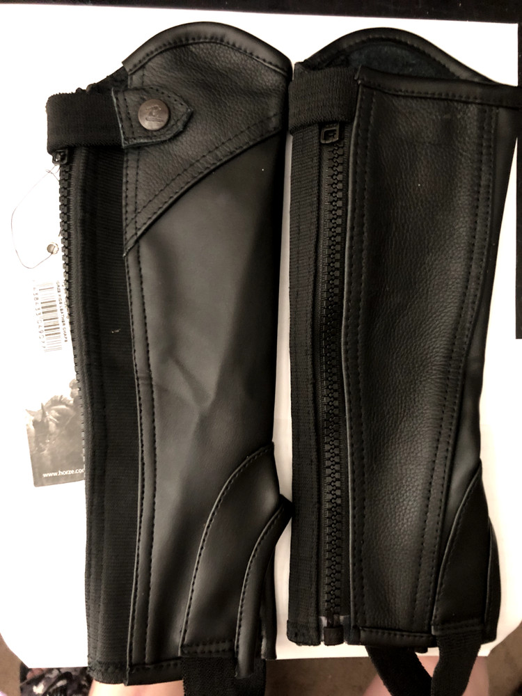 Horze Unisex Soft Leather Zip Up Equestrian Kids Black