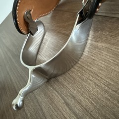 Short Shank Ball End Western Spurs w Copper Spotted Tooled Leather Straps