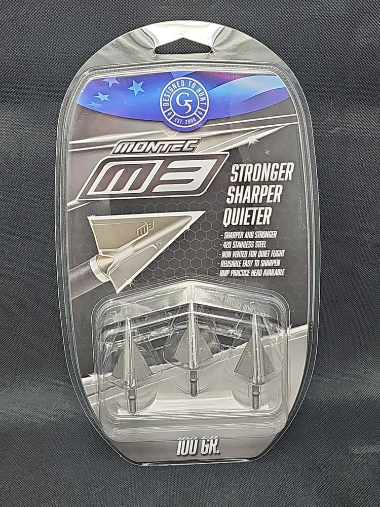 G5 Outdoors Broadhead Montec M3 3pk 100 Grain 1 1/16″ Cut Stainless Steel #00895