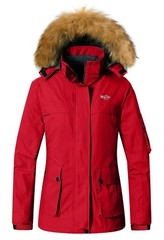 Wantdo Women’s Ski Jacket Winter Fleeced Snow Coat Waterproof Fur Hooded Jackets