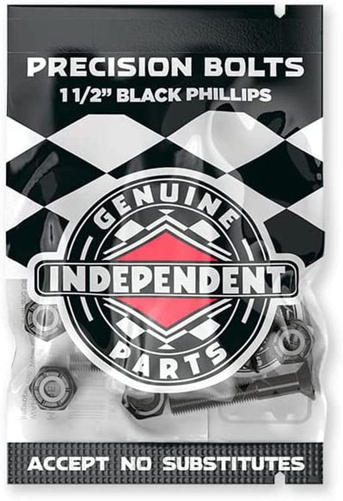 Genuine Parts Cross Bolts Standard Phillips Skateboard Hardware (Black/Black, 1