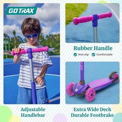 Kids Kick Scooter with LED Lighted Wheels Adjustable Height Handlebar & Widen…