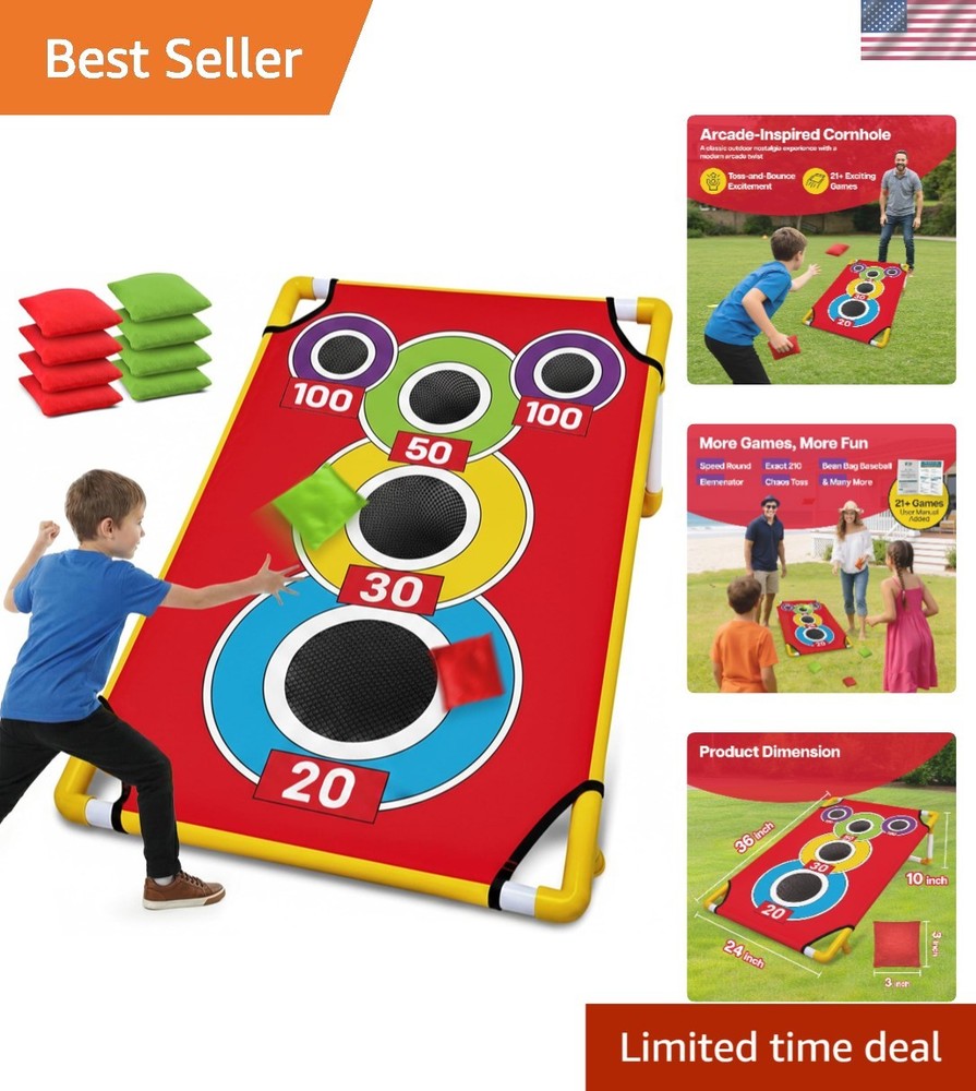 Family-Friendly Cornhole Game Set – 21+ Games & 8 Bean Bags for Outdoor Play
