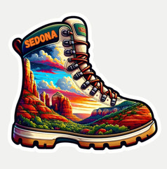 2″ Sedona Hiking Boot Sticker, Desert, Hike, Nature, Red Rocks, Sun, Cactus, Fun