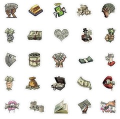 25Pcs Random Funny Money Dollar Pattern a Cartoon Graffiti Waterproof Stickers