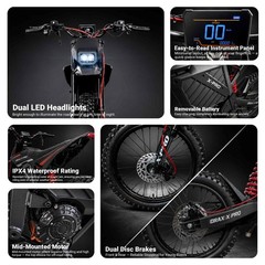 X-PRO DRAX X PRO Electric Dirt Pit Bike 72V/30AH 19″/17″ Wheels for Teens Adults