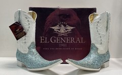 El General Pointed Toe Blue Silver Glitter Western Cowboy Boots Size 10.5