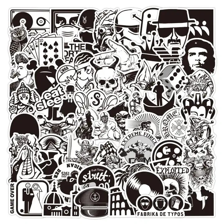 50 Cool Black and White Stickers for Laptop/Water Bottle/Phone Case