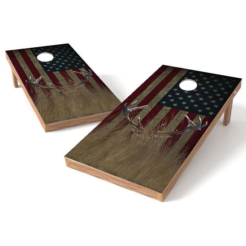 Whitetail Buck Hidden Worn Flag Corn Hole Wrap