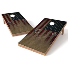 Whitetail Buck Hidden Worn Flag Corn Hole Wrap