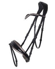 QHP Lupine Patent Leather Dressage Bridle – Black/Gun Metal or Dark Brown/Beige