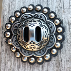Jeremiah Watt Horse Shoe Conchos 1 3/4″ and 2″ Black Spotted Rosettes LOT OF 6