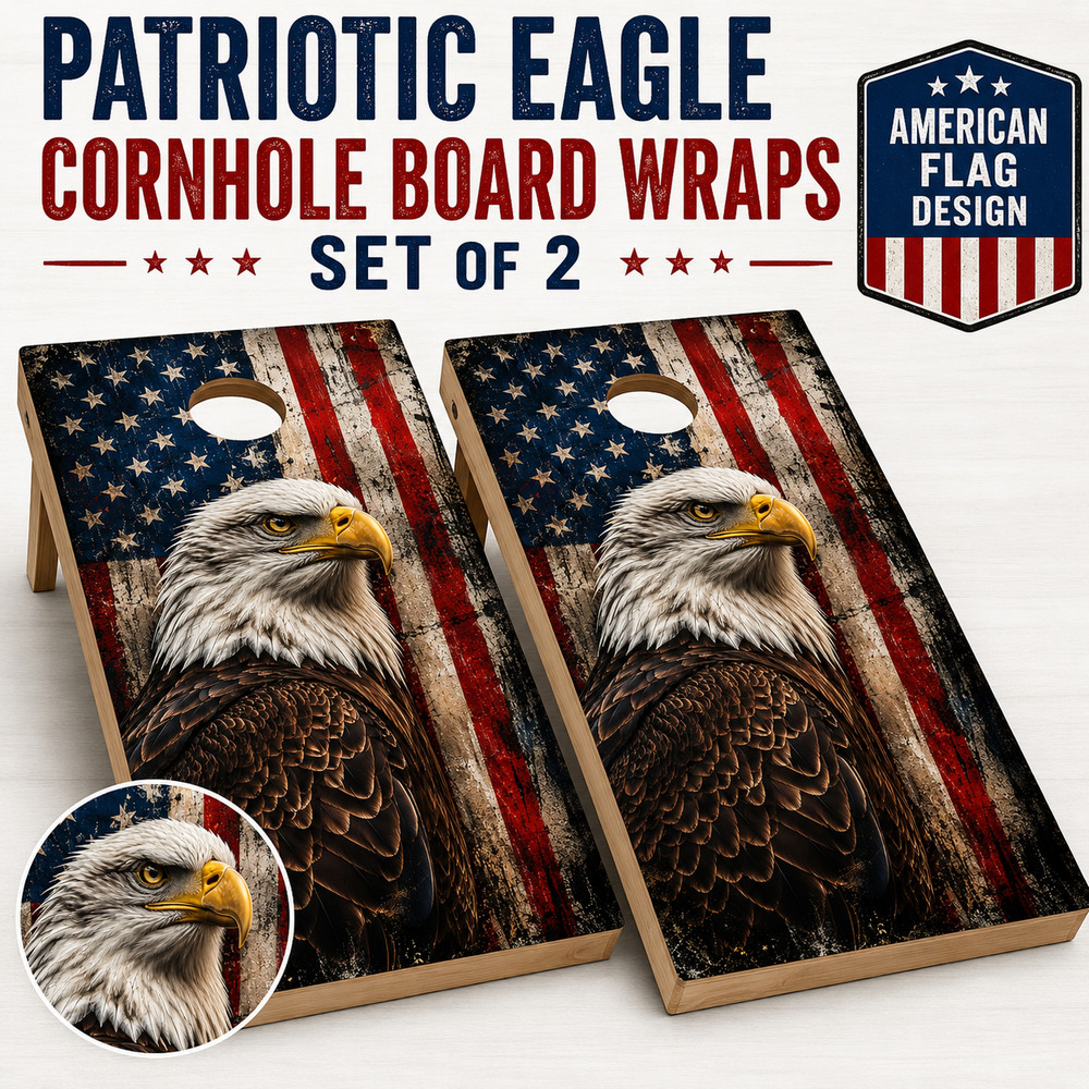 Patriotic Eagle Cornhole Board Wraps Set of 2 American Flag Vinyl 24×48