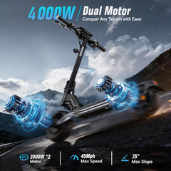 EOEOTWO Dual Motor Electric Scooter for Adults 45MPH 4000W 11»Off-Road Escooter
