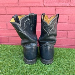 Vintage Tony Lama Black Leather Western Cowboy Boots Mens Size 8 C Rodeo Pullon