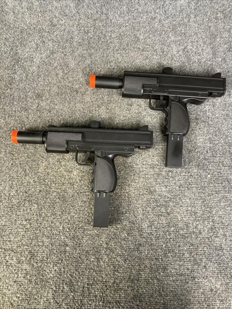 Lot of 2 UZI Style Spring Loaded Cock & Shoot Single Shot Airsoft Guns MINT
