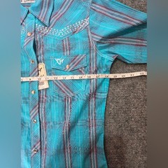 Cowgirl Hardware Women’s Small Turquoise Plaid Western Snap Shirt Bridle