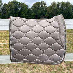 PS of Sweden Dressage Saddle Pad Taupe Greige Monogram Quilted Silver Trim FS