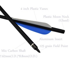 12Pcs Hunting Archery 20/22» Crossbow Bolts Carbon Arrows with 4» Vanes Points